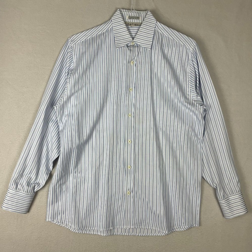 Cassel Button Up Shirt Men's Size Medium Long Sleeve White Blue Striped